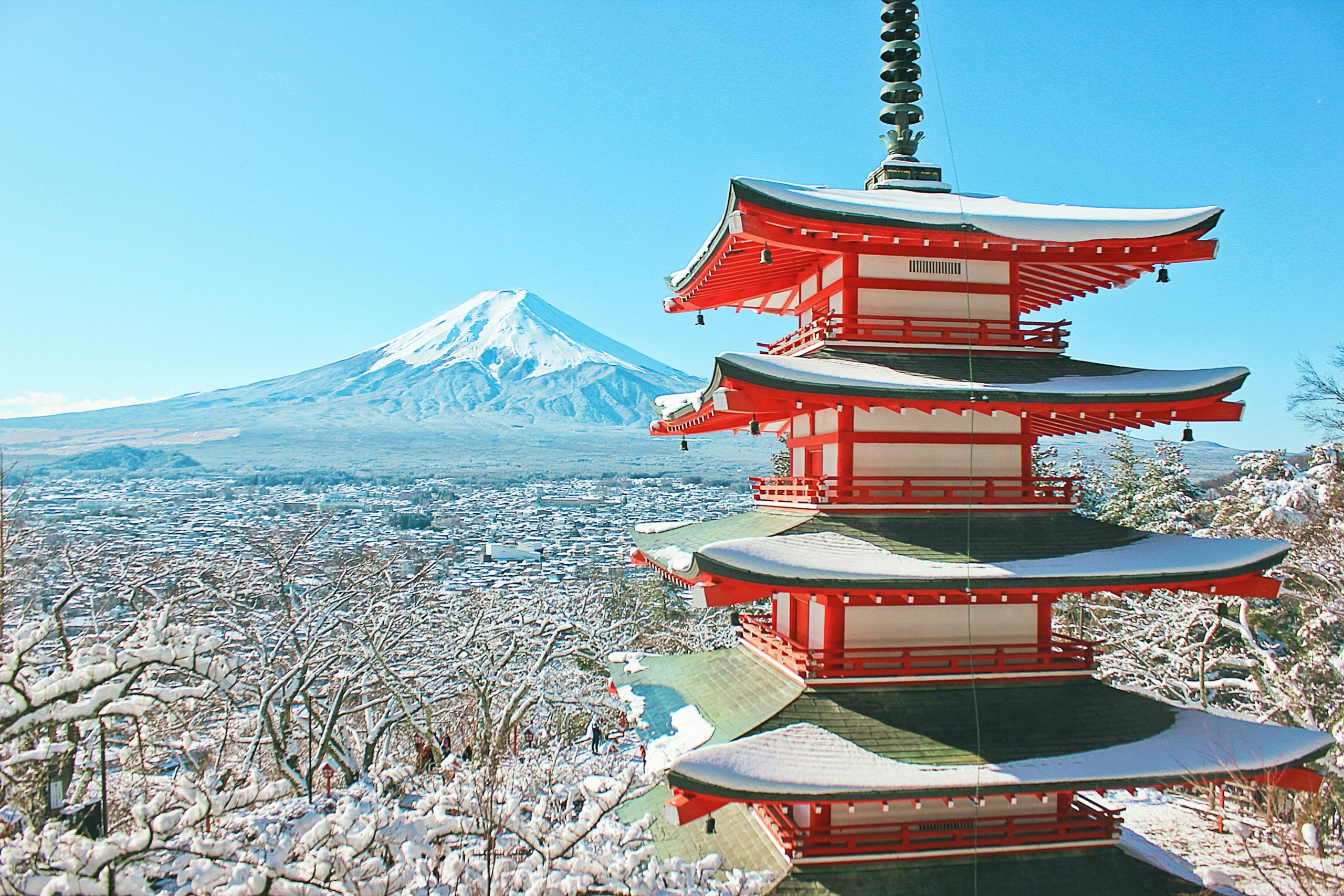 Mt Fuji Japan with red pagoda
